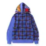 can you please write high quality product description for Bape Logo Check Shark Full Zipper Hoodie